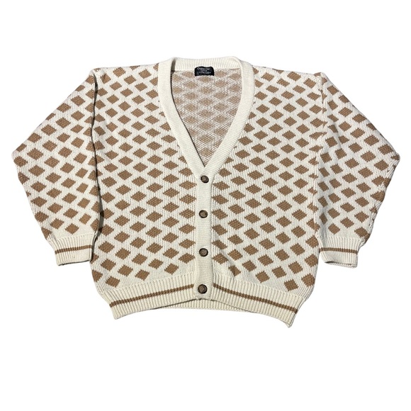 Vintage Other - Vintage Cardigan Sweater Diamond All Over Print Design Grandpa Sweater L USA